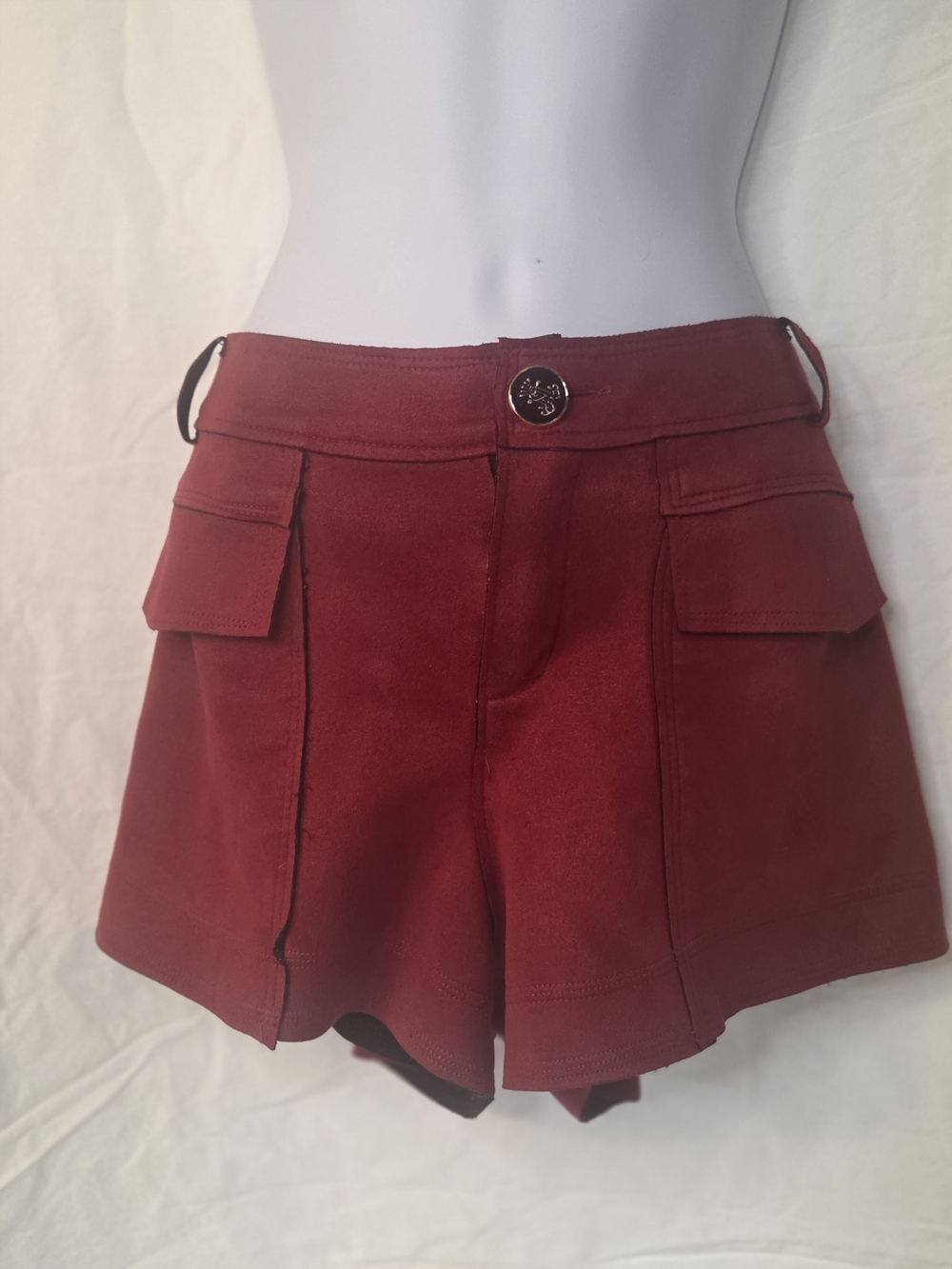 Red Utility High-Rise Shorts - Korean Fashion (Size Large / 12)
